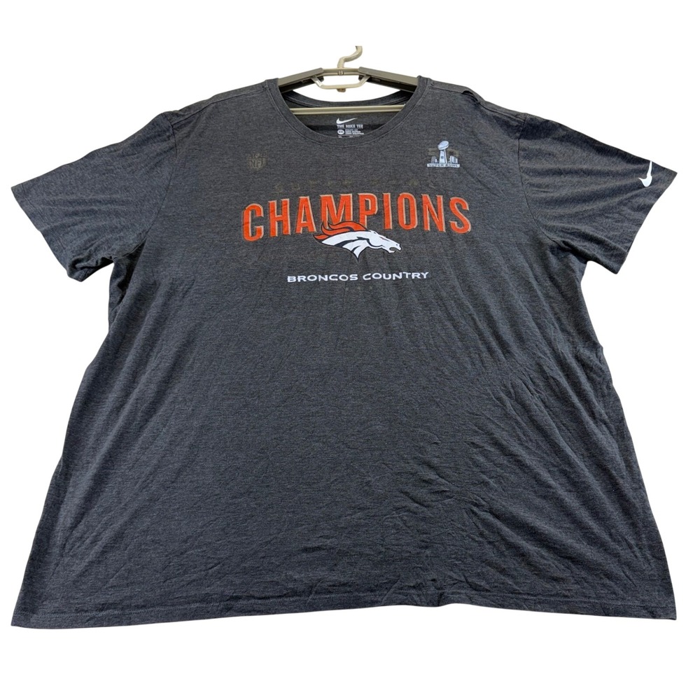 Nike T-Shirt Mens XXL Gray Denver Broncos Super Bowl 50 Champions Athletic Cut